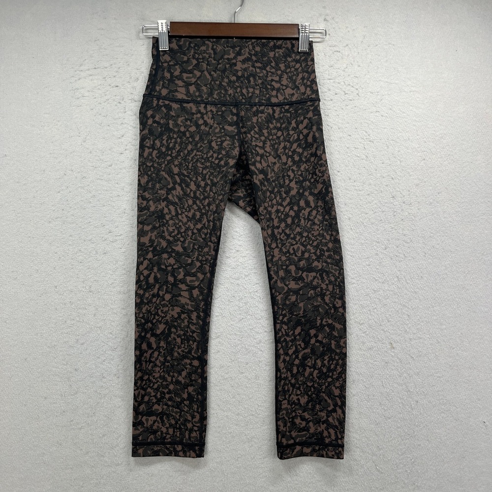 Lululemon Wunder Under High Rise Crop 21" Leggings Womens 4 Brown Leopard Active